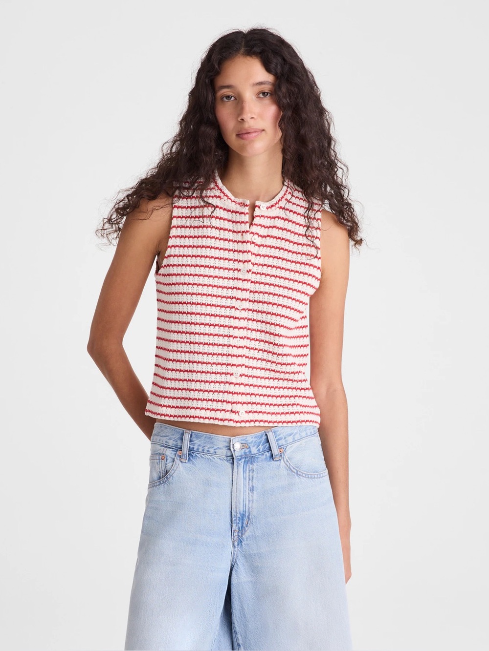 Madewell Textured-Knit Button-Front Shell Top